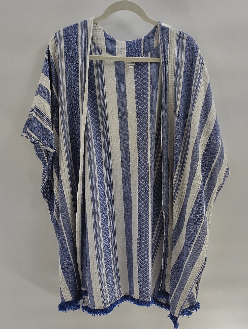 Echo Blue White Lightweight Cotton Open Front Kimono Jacket OS